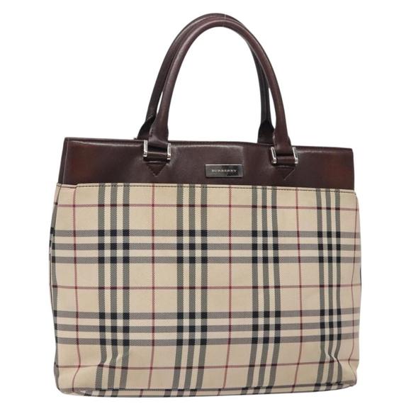BURBERRY Nova Check Hand Bag Canvas Beige Silver Auth 132453 - Picture 1 of 16